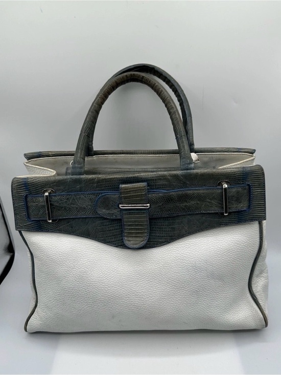 Daniella Ortiz Handbags - Daniella Ortiz White Leather with Blue/Green Lizard Accent